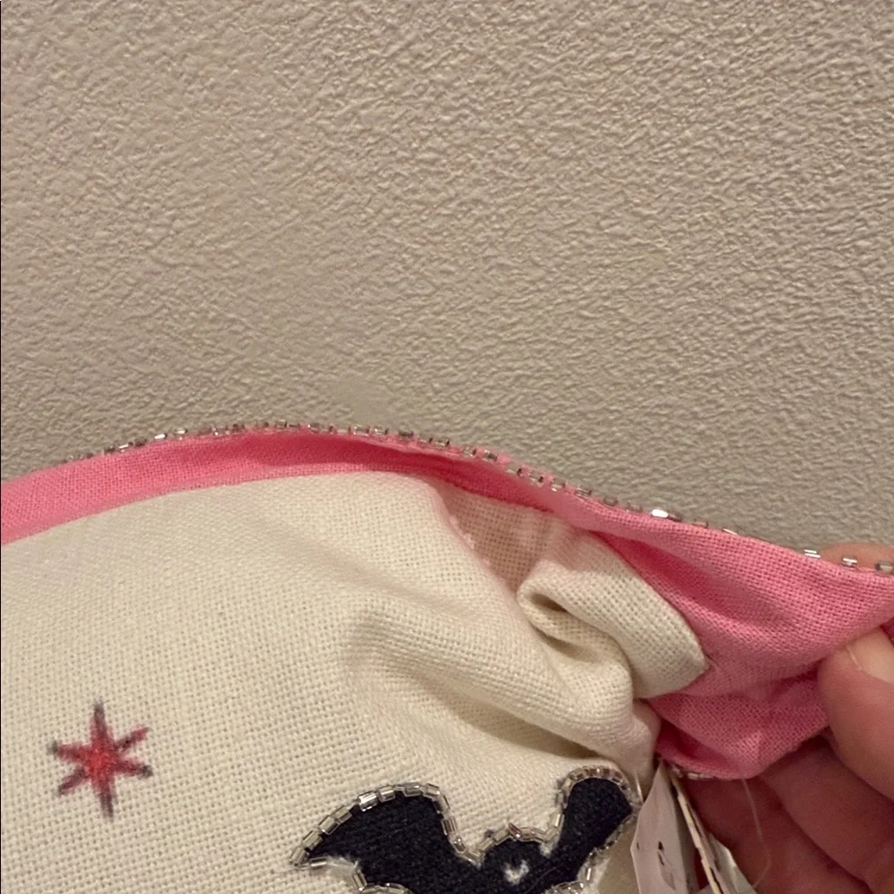 Cupcakes & Cashmere Skeleton Holiday Pillow - Pink and White